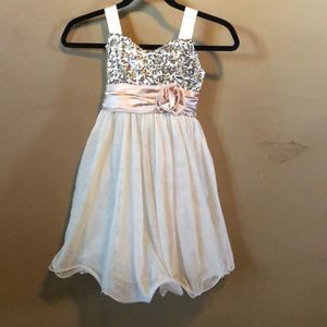 Rare Editions Taupe holiday dress with sequin accents sparkle sheer on dress 8